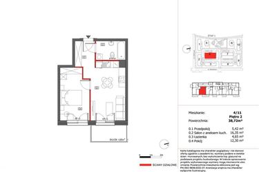 Rzut - Mieszkanie na sprzedaż 2 pokoje o powierzchni 38,72 m² - numer 4/11 w Słoneczny Zakątek