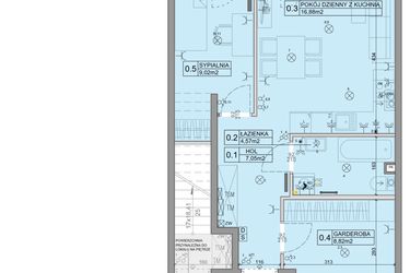 Rzut - Mieszkanie na sprzedaż 3 pokoje o powierzchni 46,34 m² - numer 87 w Manufaktura Marki 2 etap IV