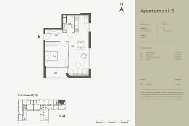 Rzut - Mieszkanie na sprzedaż 2 pokoje o powierzchni 50,62 m² - numer 5 w Monument
