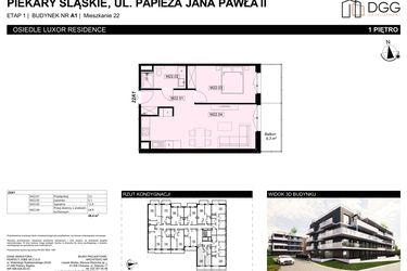 Rzut - Mieszkanie na sprzedaż 2 pokoje o powierzchni 48,4 m² - numer A1.22 w Luxor Residence