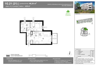 Rzut - Mieszkanie na sprzedaż 2 pokoje o powierzchni 46,24 m² - numer 1G.21.21 w Zielone Zamienie IX