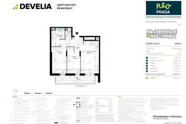 Rzut - Mieszkanie na sprzedaż 3 pokoje o powierzchni 60,34 m² - numer AA0404 w Neo Praga