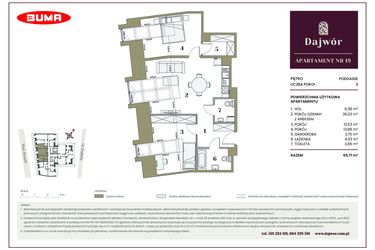 Rzut - Mieszkanie na sprzedaż 3 pokoje o powierzchni 69,71 m² - numer 19 w Dajwór