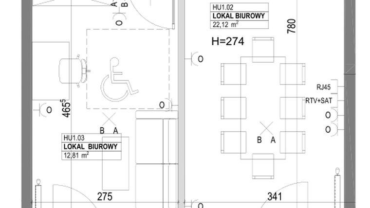 Rzut - Mieszkanie na sprzedaż 2 pokoje o powierzchni 44,44 m² - numer HU1 w Miasto Ogród 6 - HELSINKI