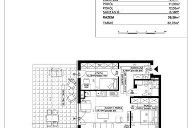 Rzut - Mieszkanie na sprzedaż 3 pokoje o powierzchni 59,56 m² - numer 18 w Ceramika