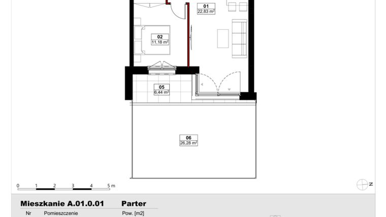 Rzut - Mieszkanie na sprzedaż 2 pokoje o powierzchni 43,81 m² - numer A01.0.01 w Skwer Witosa