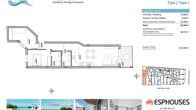 Rzut - Mieszkanie na sprzedaż 2 pokoje o powierzchni 88 m² - numer 3J w ESPHOUSES by Olas