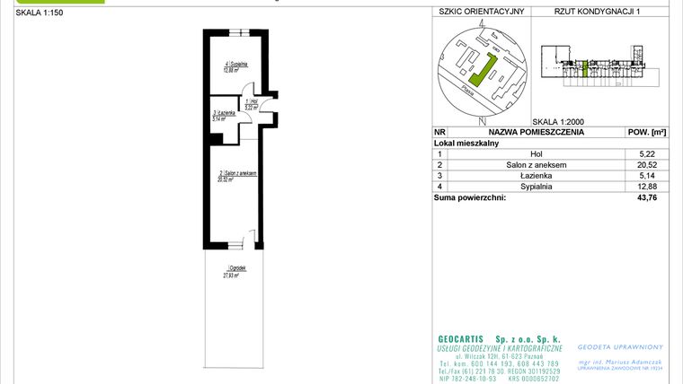 Rzut - Mieszkanie na sprzedaż 2 pokoje o powierzchni 43,76 m² - numer 28/52 w Symfonia Ptasia 28