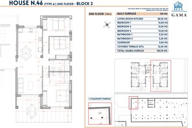 Rzut - Mieszkanie na sprzedaż 3 pokoje o powierzchni 129 m² - numer 46 w Velapi II - Murcia