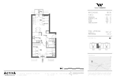Rzut - Mieszkanie na sprzedaż 2 pokoje o powierzchni 48,29 m² - numer B1.16 w Tarasy Wierzycy