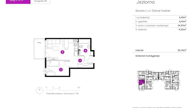 Rzut - Mieszkanie na sprzedaż 2 pokoje o powierzchni 33,74 m² - numer 28.A.2.5 w Murapol Siewierz Jeziorna bud. 27 i 28