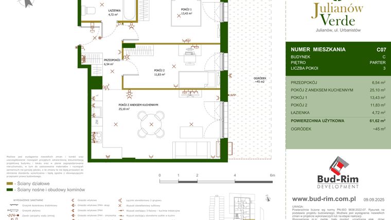 Rzut - Mieszkanie na sprzedaż 3 pokoje o powierzchni 61,62 m² - numer 7 w Julianów Verde