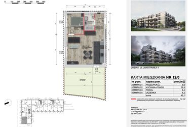 Rzut - Mieszkanie na sprzedaż 2 pokoje o powierzchni 44,27 m² - numer 12_0 w Apartamenty Kochanowskiego