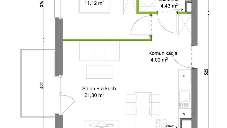 Rzut - Mieszkanie na sprzedaż 2 pokoje o powierzchni 40,85 m² - numer E2/E/04 w Orawska Vita
