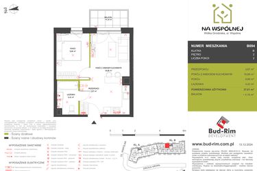 Rzut - Mieszkanie na sprzedaż 2 pokoje o powierzchni 37,01 m² - numer 94 w Na Wspólnej