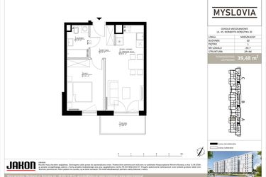 Rzut - Mieszkanie na sprzedaż 2 pokoje o powierzchni 39,48 m² - numer M.LM.20.7 w Myslovia