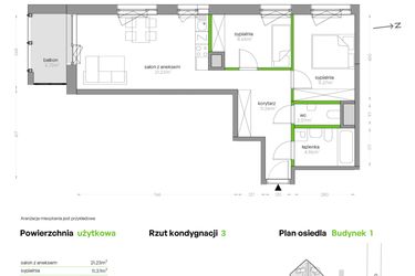 Rzut - Mieszkanie na sprzedaż 3 pokoje o powierzchni 59,57 m² - numer SV/43 w Sikorskiego Vita