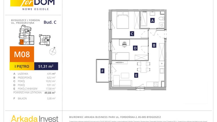 Rzut - Mieszkanie na sprzedaż 3 pokoje o powierzchni 51,31 m² - numer C8 w Osiedle forDOM – etap C