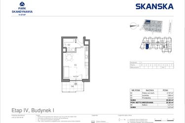 Rzut - Mieszkanie na sprzedaż 1 pokój o powierzchni 25,08 m² - numer I0564 w Park Skandynawia V