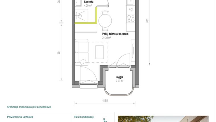 Rzut - Mieszkanie na sprzedaż 1 pokój o powierzchni 25,4 m² - numer A/2/70 w Skorosze Vita