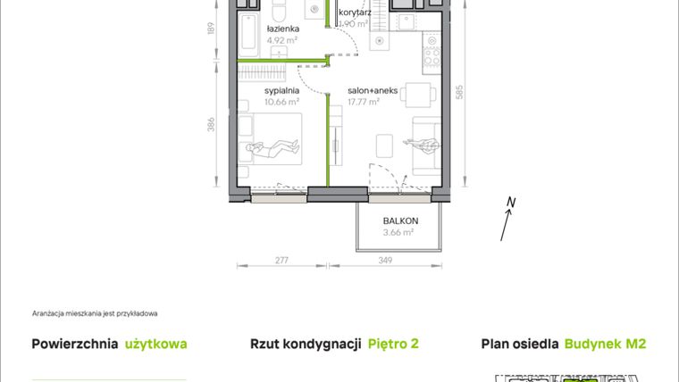 Rzut - Mieszkanie na sprzedaż 2 pokoje o powierzchni 35,25 m² - numer M2/2/2/09 w Przy Parku Vita