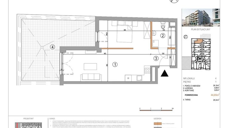 Rzut - Mieszkanie na sprzedaż 1 pokój o powierzchni 44,65 m² - numer A1/4 w 5th Avenue Apartments
