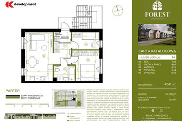 Rzut - Mieszkanie na sprzedaż 3 pokoje o powierzchni 47,41 m² - numer 8A w Wiązowna Forest