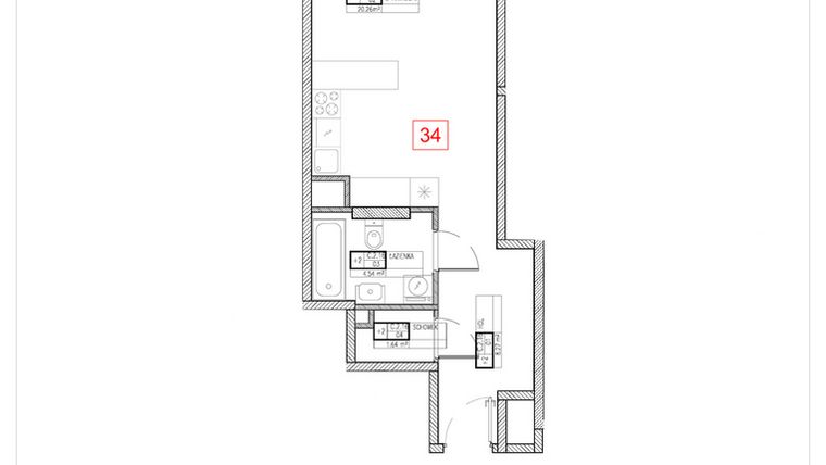 Rzut - Mieszkanie na sprzedaż 1 pokój o powierzchni 34,71 m² - numer C2.16 w Rezydencja Ogród Saski etap I i II