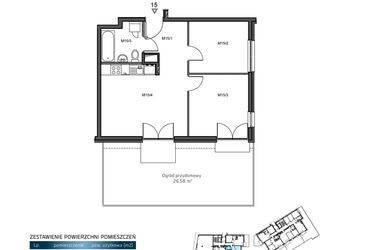 Rzut - Mieszkanie na sprzedaż 3 pokoje o powierzchni 50,41 m² - numer 15 w Wzgórze Krzemionki II