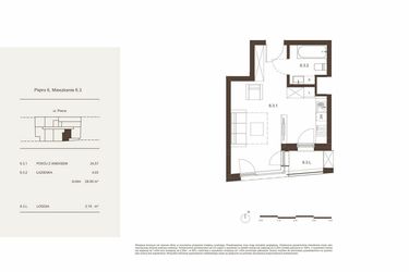 Rzut - Mieszkanie na sprzedaż 1 pokój o powierzchni 28,6 m² - numer 6.3 w Piwna 21