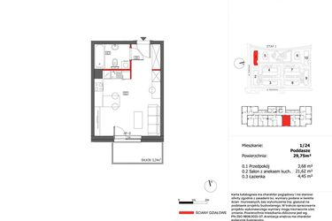 Rzut - Mieszkanie na sprzedaż 1 pokój o powierzchni 29,75 m² - numer 1/24 w Słoneczny Zakątek
