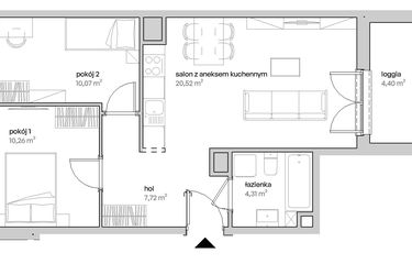 Rzut - Mieszkanie na sprzedaż 3 pokoje o powierzchni 52,88 m² - numer D.08.251 w Unii Lubelskiej Vita