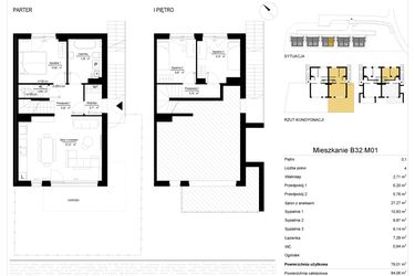 Rzut - Mieszkanie na sprzedaż 4 pokoje o powierzchni 79,29 m² - numer 32.1 w River Park
