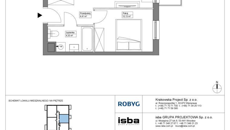 Rzut - Mieszkanie na sprzedaż 2 pokoje o powierzchni 38,73 m² - numer KR8/C/4/7 w Apartamenty Krakowska etap VIII