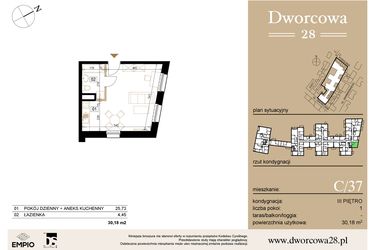 Rzut - Mieszkanie na sprzedaż 1 pokój o powierzchni 30,39 m² - numer C37 w Dworcowa 28