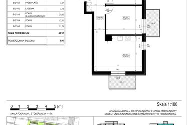 Rzut - Mieszkanie na sprzedaż 3 pokoje o powierzchni 56,92 m² - numer B-2-18 w Zamieszkaj na Rudawskiej 5