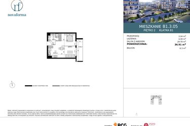 Rzut - Mieszkanie na sprzedaż 1 pokój o powierzchni 36,91 m² - numer B1.3.05 w Novaforma II