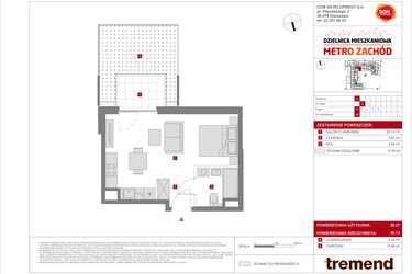 Rzut - Mieszkanie na sprzedaż 1 pokój o powierzchni 29,37 m² - numer D.42 w Dzielnica Mieszkaniowa Metro Zachód - etap 8.2