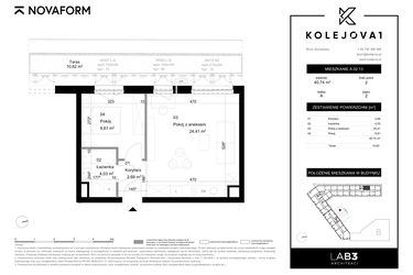 Rzut - Mieszkanie na sprzedaż 2 pokoje o powierzchni 40,74 m² - numer A-02-13 w Kolejova 1