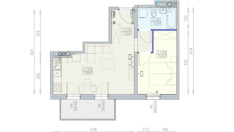 Rzut - Mieszkanie na sprzedaż 2 pokoje o powierzchni 39,26 m² - numer K1 1/7/7/2a w Południk 17 - budynek K1
