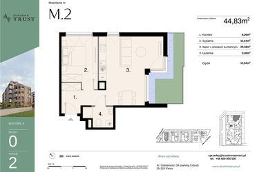 Rzut - Mieszkanie na sprzedaż 2 pokoje o powierzchni 44,83 m² - numer A - M.2 w Dzielnica Trust