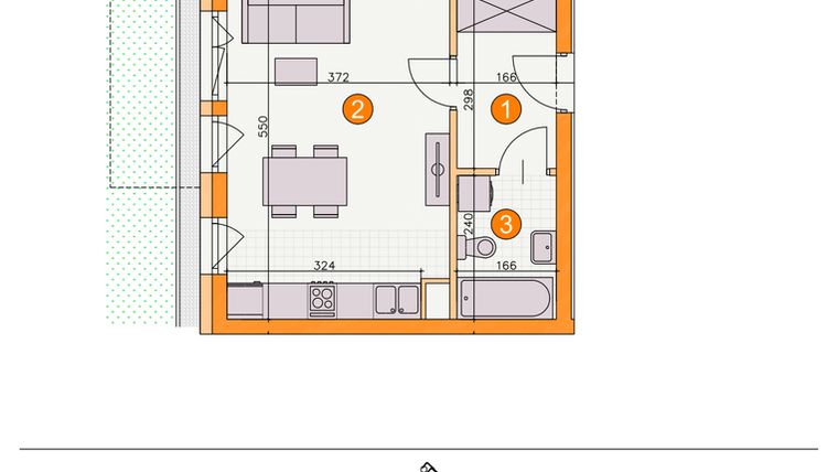 Rzut - Mieszkanie na sprzedaż 1 pokój o powierzchni 28,35 m² - numer BI/C4 w Osiedle Bocianie Gniazdo 2