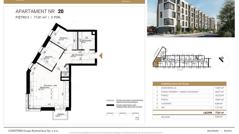 Rzut - Mieszkanie na sprzedaż 3 pokoje o powierzchni 77,81 m² - numer 20 w Czysta Premium
