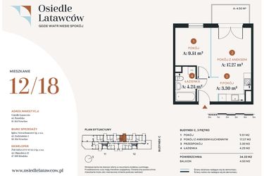 Rzut - Mieszkanie na sprzedaż 2 pokoje o powierzchni 34,33 m² - numer C12-18 w Osiedle Latawców