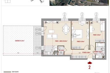 Rzut - Mieszkanie na sprzedaż 3 pokoje o powierzchni 77,13 m² - numer 2 w HUZAR B3