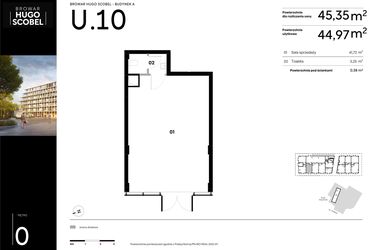 Rzut - Lokal użytkowy na sprzedaż 1 pokój o powierzchni 45,35 m² - numer U.10 w Browar HUGO SCOBEL