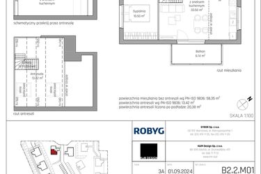 Rzut - Mieszkanie na sprzedaż 4 pokoje o powierzchni 71,77 m² - numer B2.2M01 w ROSA Residence