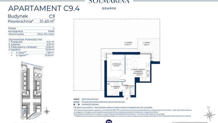 Rzut - Mieszkanie na sprzedaż 2 pokoje o powierzchni 31,63 m² - numer C9.4 w Sol Marina etap III