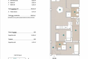 Rzut - Mieszkanie na sprzedaż 3 pokoje o powierzchni 92,65 m² - numer 5 w Apartamenty w Jacarilla, RD-87739