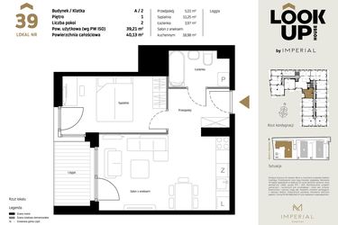 Rzut - Mieszkanie na sprzedaż 2 pokoje o powierzchni 39,21 m² - numer A39 w Look Up House